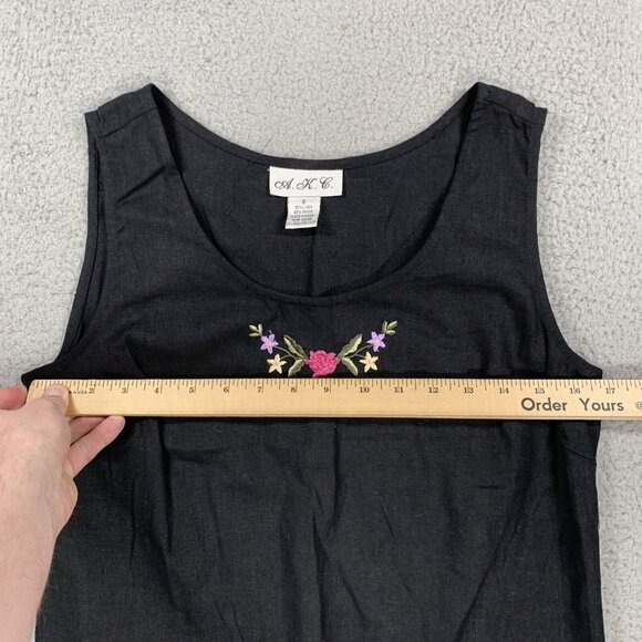 VTG 90s AKC 3pc Pant Set Womens Small Black Blue Linen Blend Floral Casual-Suit - Picture 10 of 16